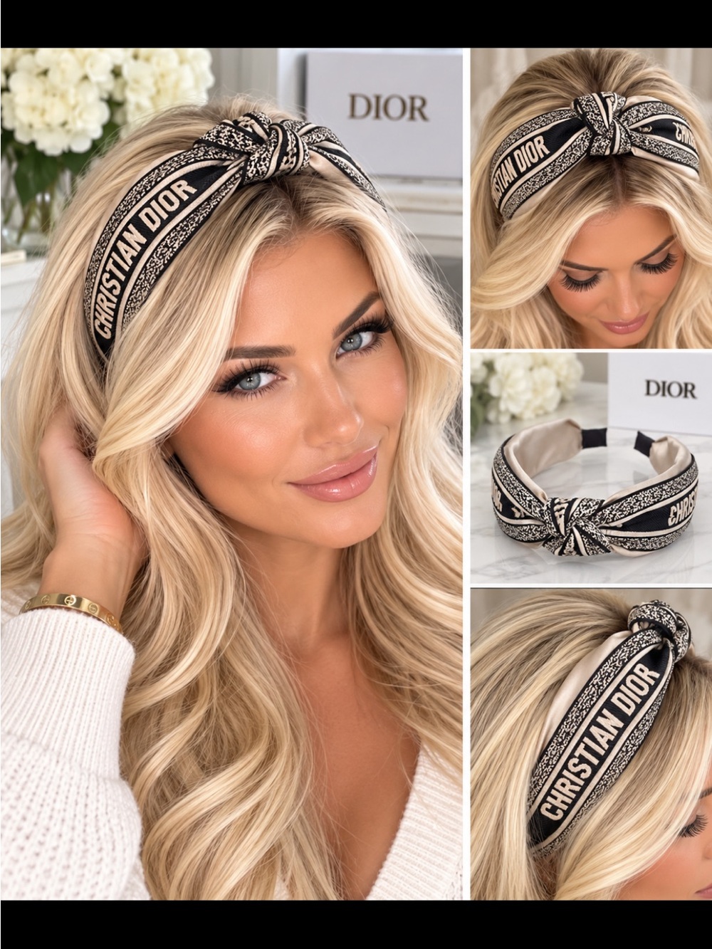 FASHION Black & Cream Knotted Logo Headband